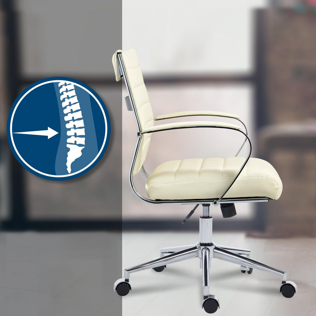 BÜROSTUHL Rynex Kunstleder creme - Chromfarben/Creme, Metall (57/100/62cm) - TPFLiving