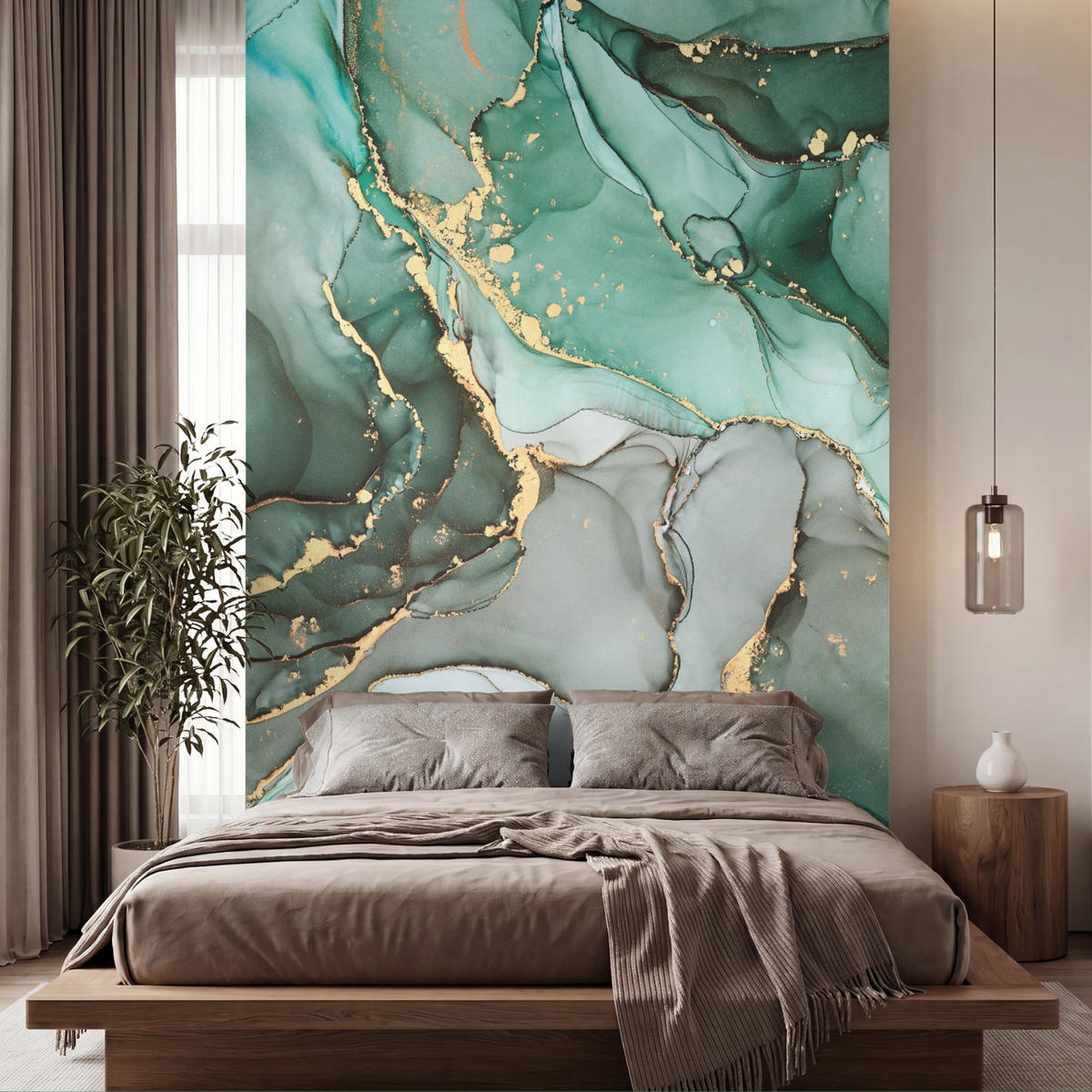 TAPETE - Gold - Marmor - Grün - Luxus - Marmoroptik - Grau - 180x280 cm - Grün, Papier (180/280cm) - OnlyWow