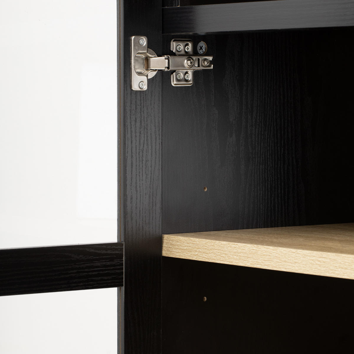 HIGHBOARD mit Riffelglas & Schubladen 180cm - Schwarz, Holzwerkstoff (76/180/40cm) - Urban Meuble