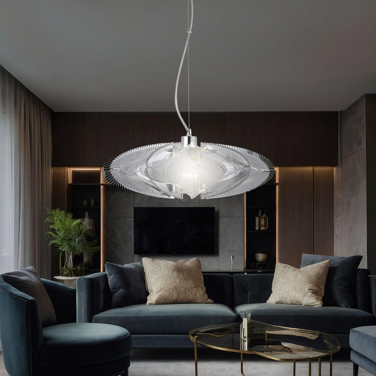 HÄNGELEUCHTE Pollux Chrom Silber - Silberfarben, Metall (50/50/150cm) - Globo Lighting