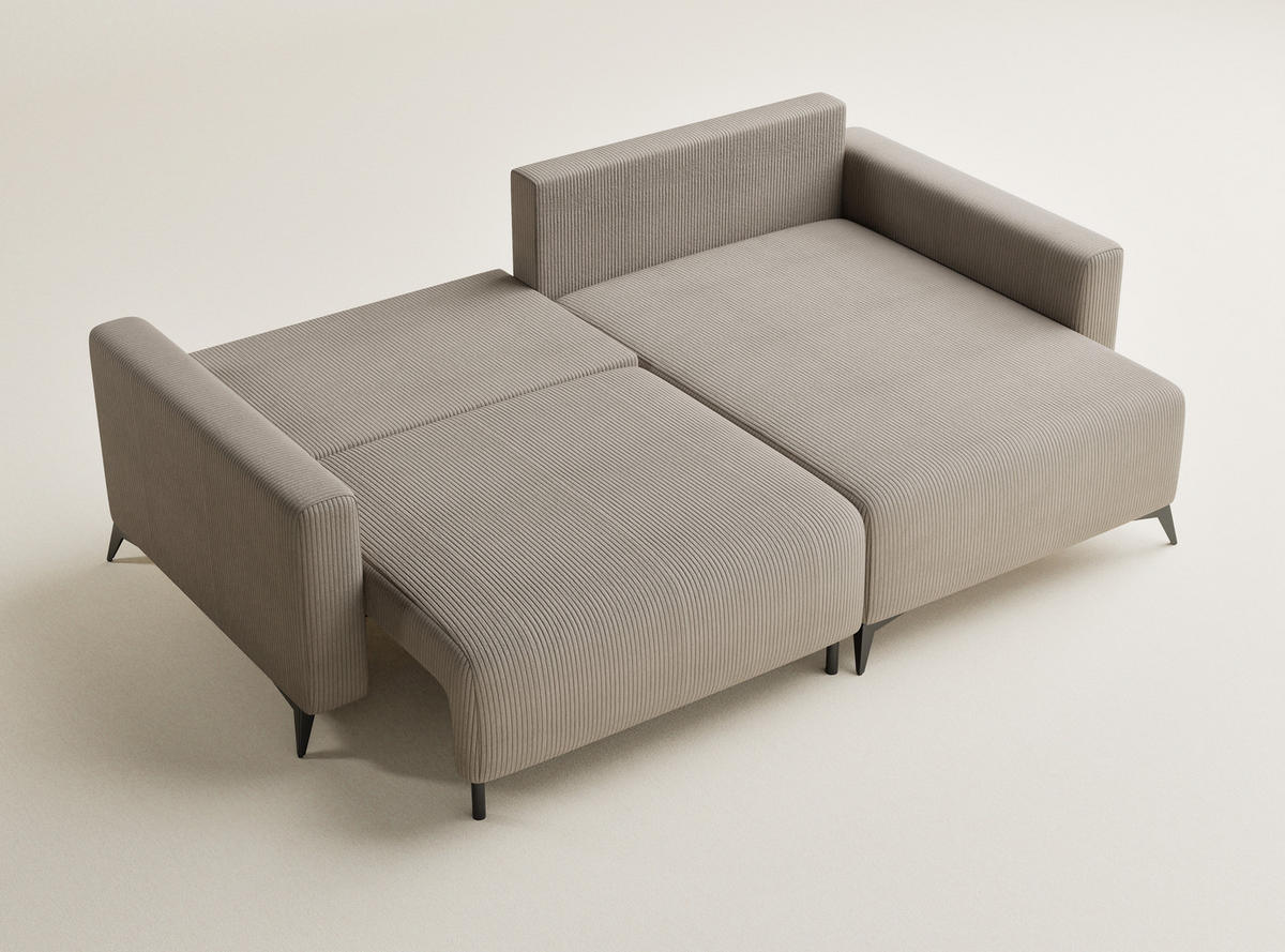 ECKSOFA MIT SCHLAFFUNKTION Leon Beige Samtstoff - Beige/Schwarz, Holz/Holzwerkstoff (239/148cm) - Maison de Reve