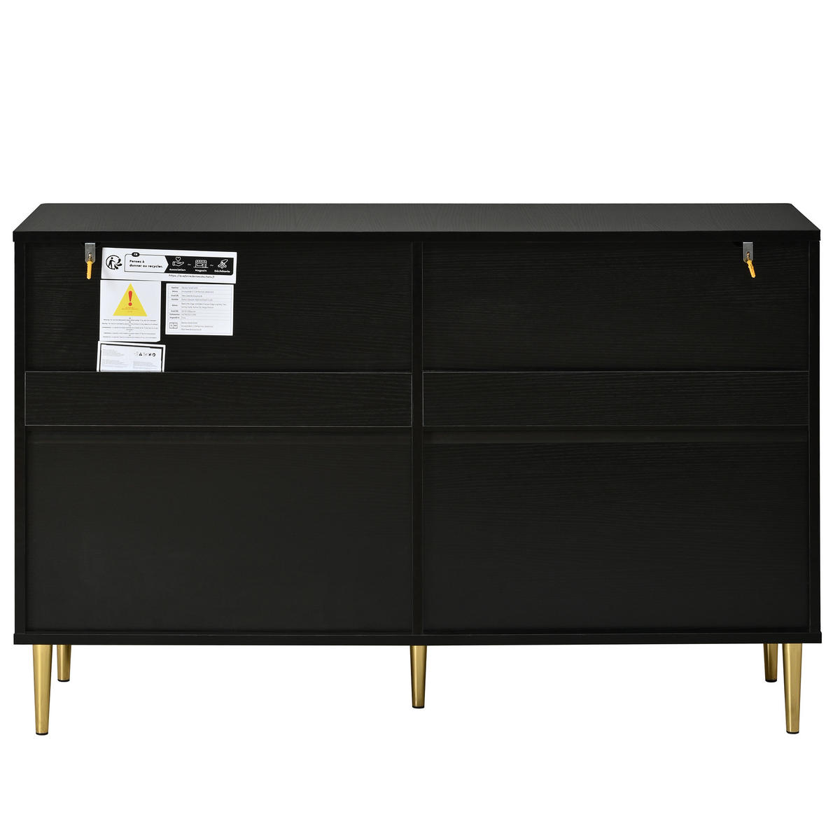 SIDEBOARD 6 Schubladen Metallfüße ovale Vertiefungen modern - Schwarz, Holzwerkstoff (40/75/120cm) - FLIEKS