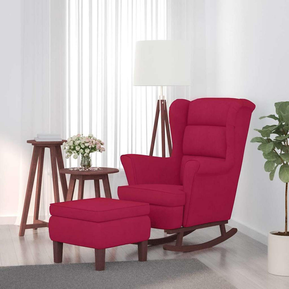 SCHAUKELSESSEL MIT HOCKER 78/93/97 cm Rot Samt - Rot, Textil (93/97/78cm) - vidaXL