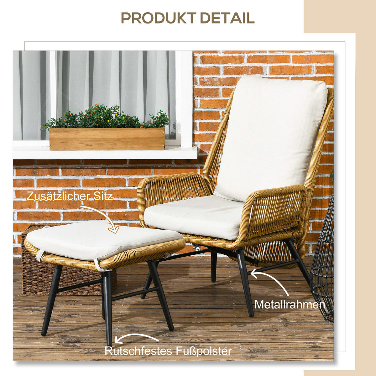 GARTENMÖBEL Set, Polyester, Naturholz - Naturfarben, Kunststoff - Outsunny