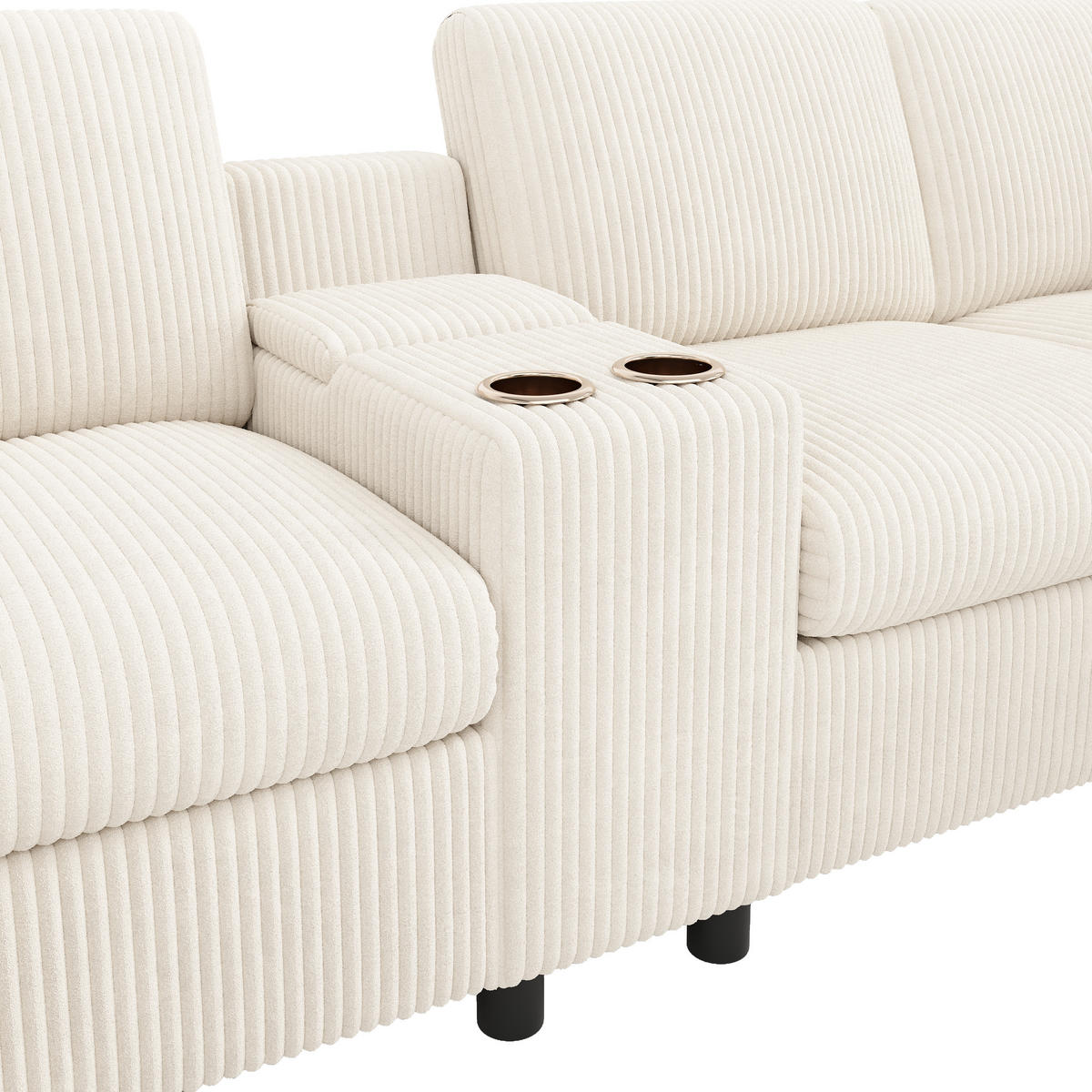 WOHNLANDSCHAFT Cord Beige mit Hockern, USB, Type-C und Steckdosen - Beige, Holzwerkstoff/Kunststoff (315/81/135cm) - WISHDOR