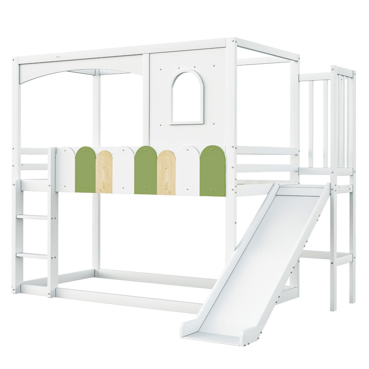 ETAGENBETT Modell Hausfenster Mehrfarbig - Weiß, Holz (90/200cm) - ComfortXL