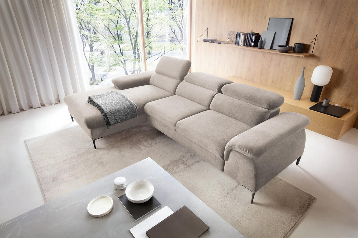 ECKSOFA L-Form 290 cm Amaro M mit Schlaffunktion, Links, Beige - Beige, Holz (288/182cm) - Emporius