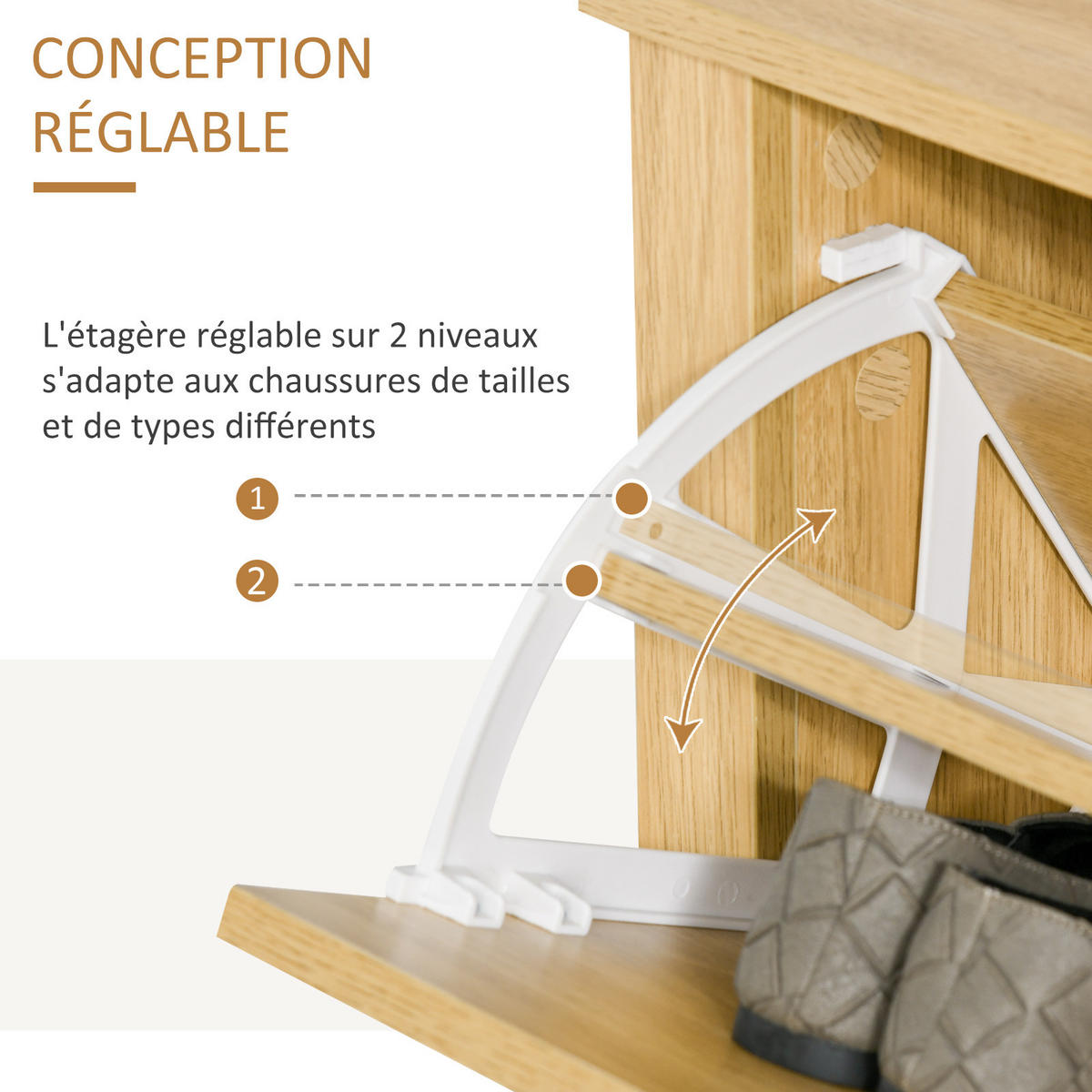 SCHUHSCHRANK DE-15013 2 Klapptüren mit Doppelfächern Natur - Naturfarben, Holzwerkstoff (72/80/26cm) - ComfortXL