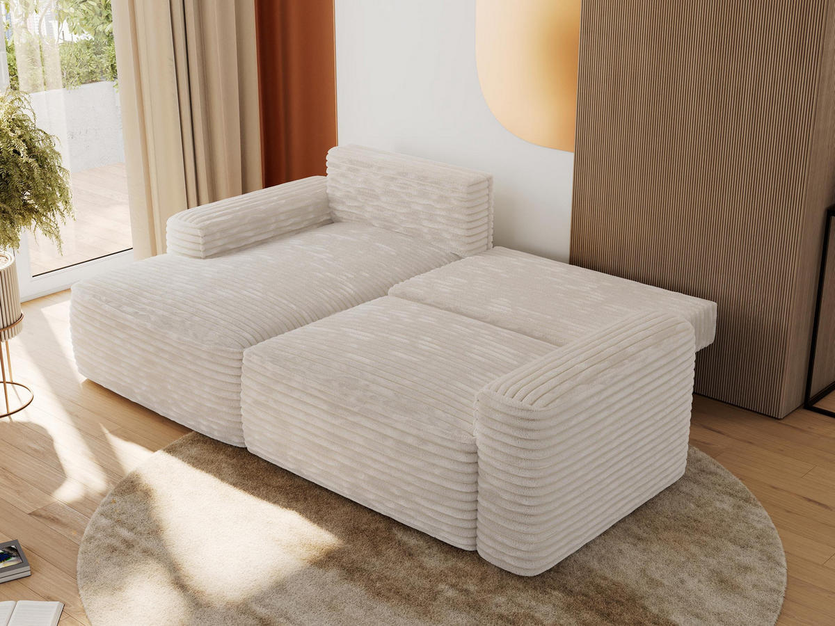 ECKSOFA BELLUNO L Creme Cord - Links - Creme/Schwarz, Textil (144/233cm) - MKS