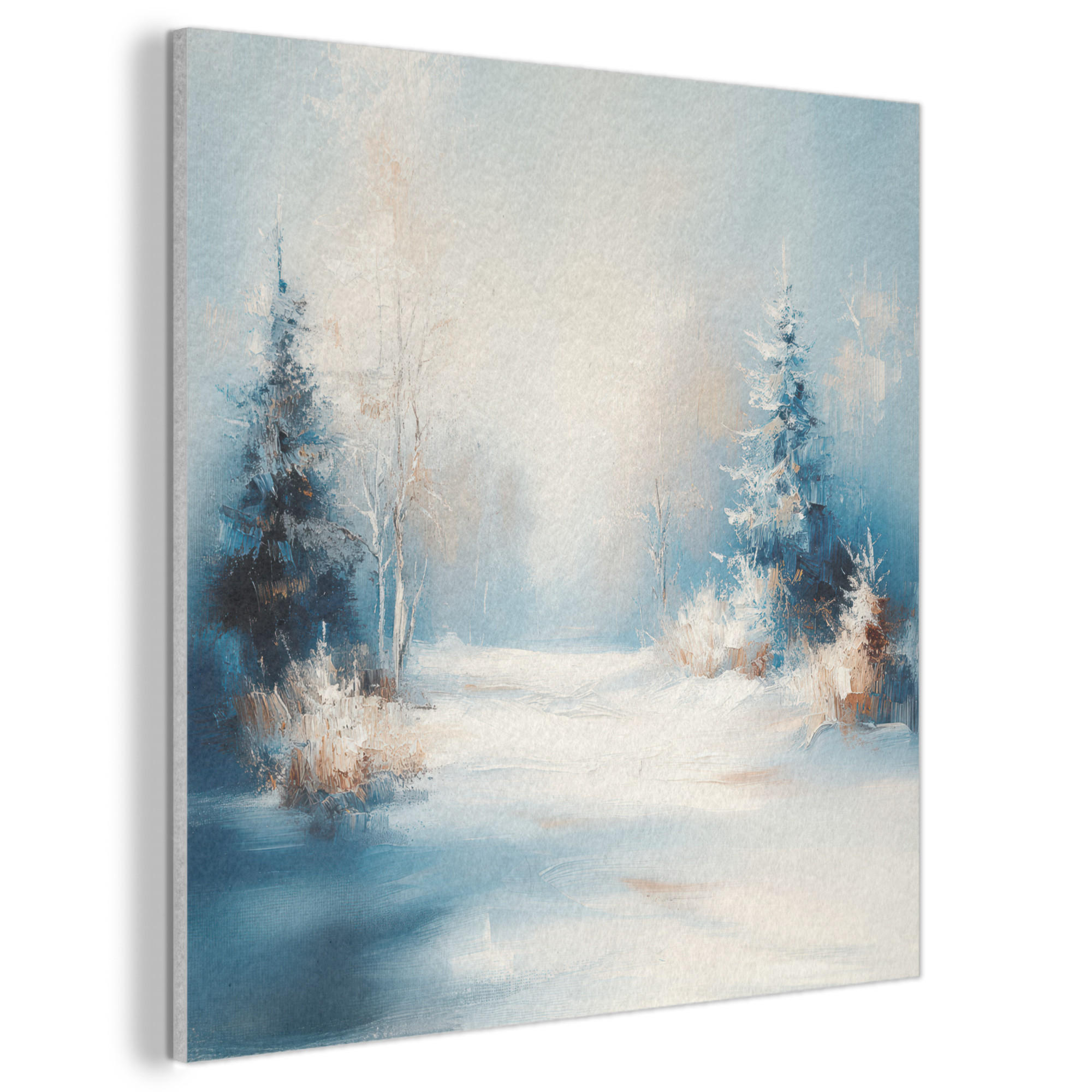 AKUSTIKBILD Wald - Winter - Natur - Abstrakt - Schnee Wandbilder 60x60 cm - Weiß, Kunststoff (60/60/0.9cm) - MuchoWow