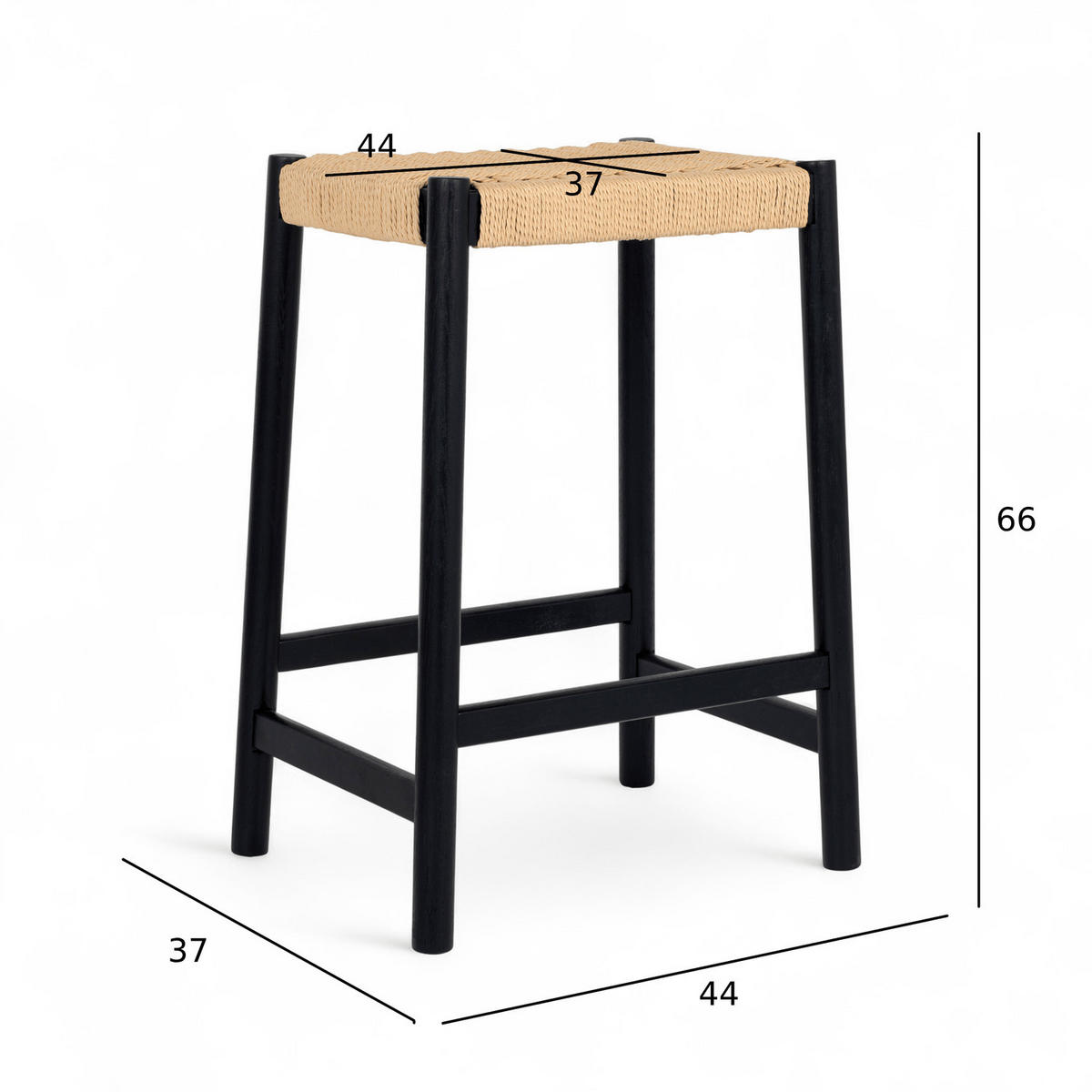 BARHOCKER-SET 3 Stück in Rattan / Eiche Schwarz - Beige/Schwarz, Holz/Papier (44/66/37cm) - Furnhouse