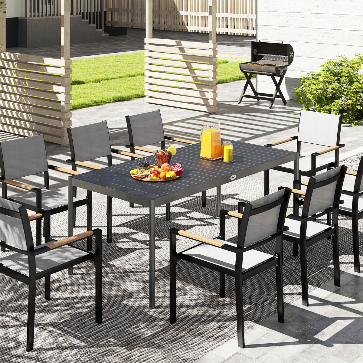 GARTENTISCH DE-14148 rechteckig 186x90 cm, für 8 Personen Dunkelgrau - Dunkelgrau, Metall (186/90/74cm) - ComfortXL