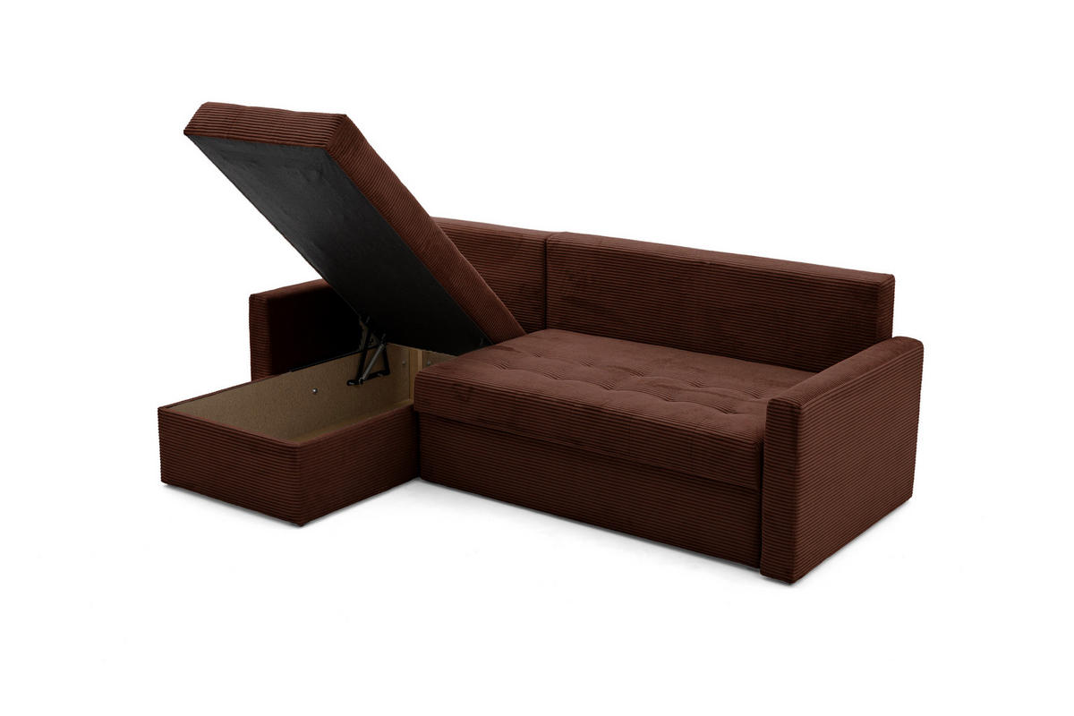 ECKSOFA PULA L Links mit Schlaffunktion 132x198 Cord Dunkelbraun - Dunkelbraun/Schwarz, Holz/Kunststoff (214/145cm) - NACANAPA