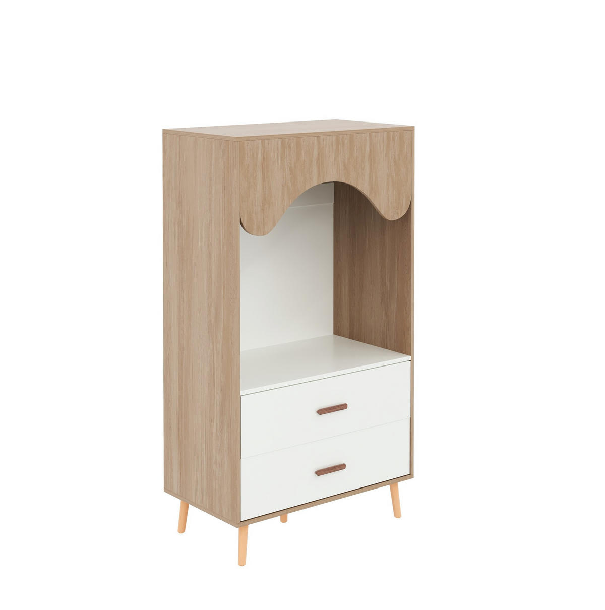 KLEIDERSCHRANK aus MDF 80x46x141,5 cm Natur/Weiß mit Kleiderstange, 2 Schubladen und offenem Stauraum - Weiß, Holzwerkstoff (80/141.5/46cm) - Modfu