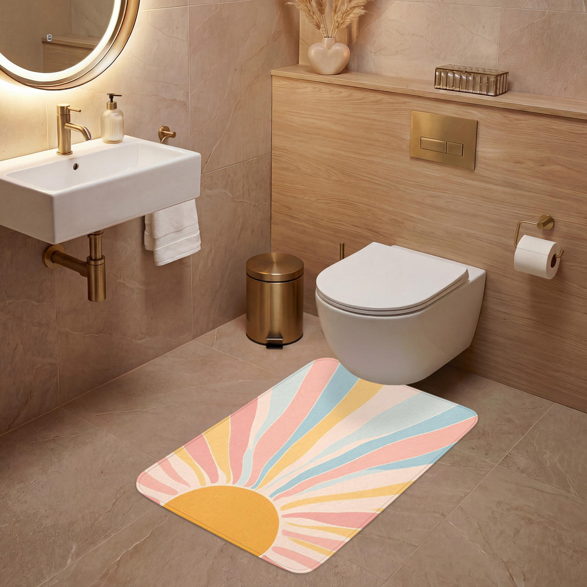WC PŘEDLOŽKA Ilustrace - Slunce - Pastelové barvy 60x90 cm - pastelově modrá, textil/plast (60/1cm) - OnlyWow