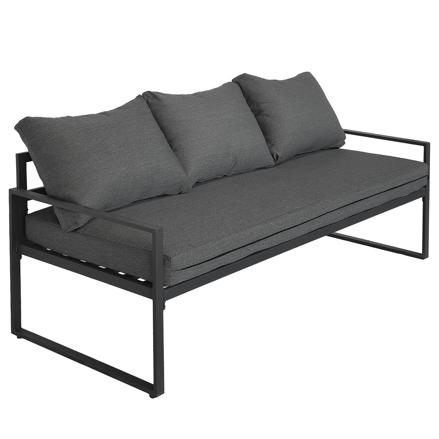 GARTENSITZGRUPPE - Stahl / Polyester - Schwarz / Grau - 4-teilig - Schwarz/Grau, Glas/Textil - home24