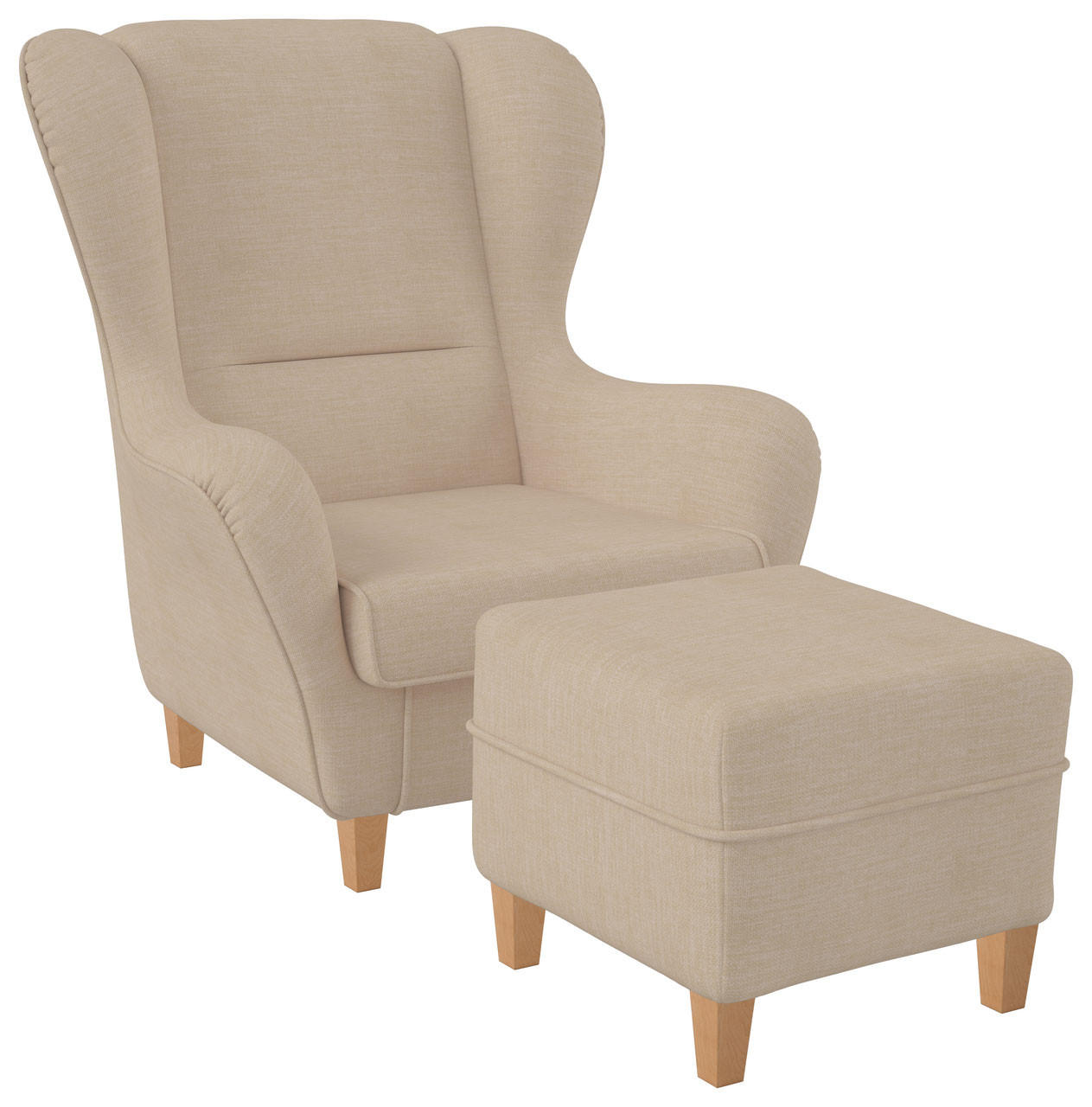 OHRENSESSEL Sofia Relaxsessel inkl. Hocker | Design Vienna Creme - Creme, Textil (92/68/95cm) - Supellex