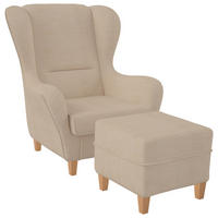 OHRENSESSEL Sofia Relaxsessel inkl. Hocker | Design Vienna Creme - Creme, Textil (92/68/95cm) - Supellex