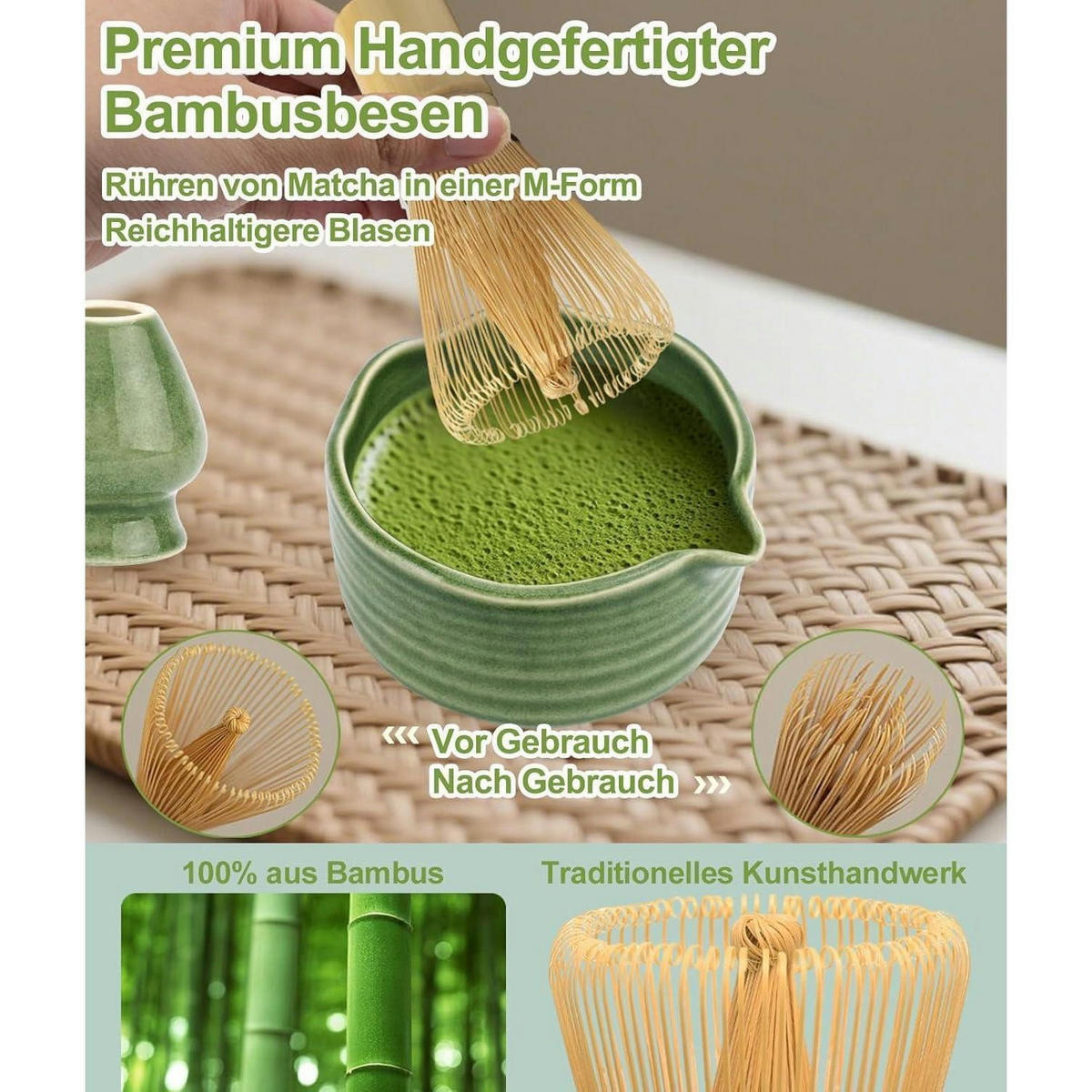 MATCHA Set 7-teilig Bambus und Keramik Grün - Grün, Keramik (15/10/15cm)