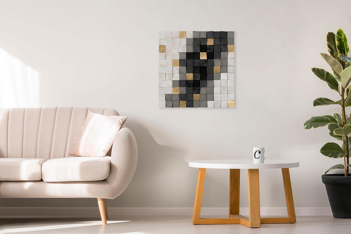 HOLZBILD Grau 75/75 cm - Schwarz/Grau, Holz (7/75cm) - KUNSTLOFT