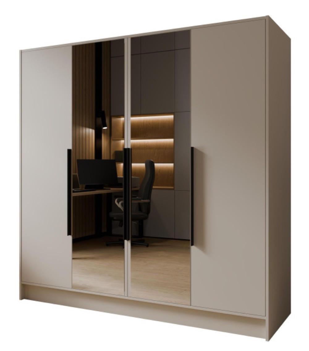 SCHRANK Kaschmir LUSO Mit Spiegel Und Schwarzen Griffen 200 g - Kaschmir/Beige, Holzwerkstoff (200/200/51cm) - Sepro Meble