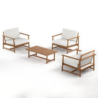 LOUNGEGRUPPE - 4-teilig - Akazie massiv / Webstoff - Akazie Braun / Creme - Creme/Akaziefarben, Holz/Kunststoff - home24