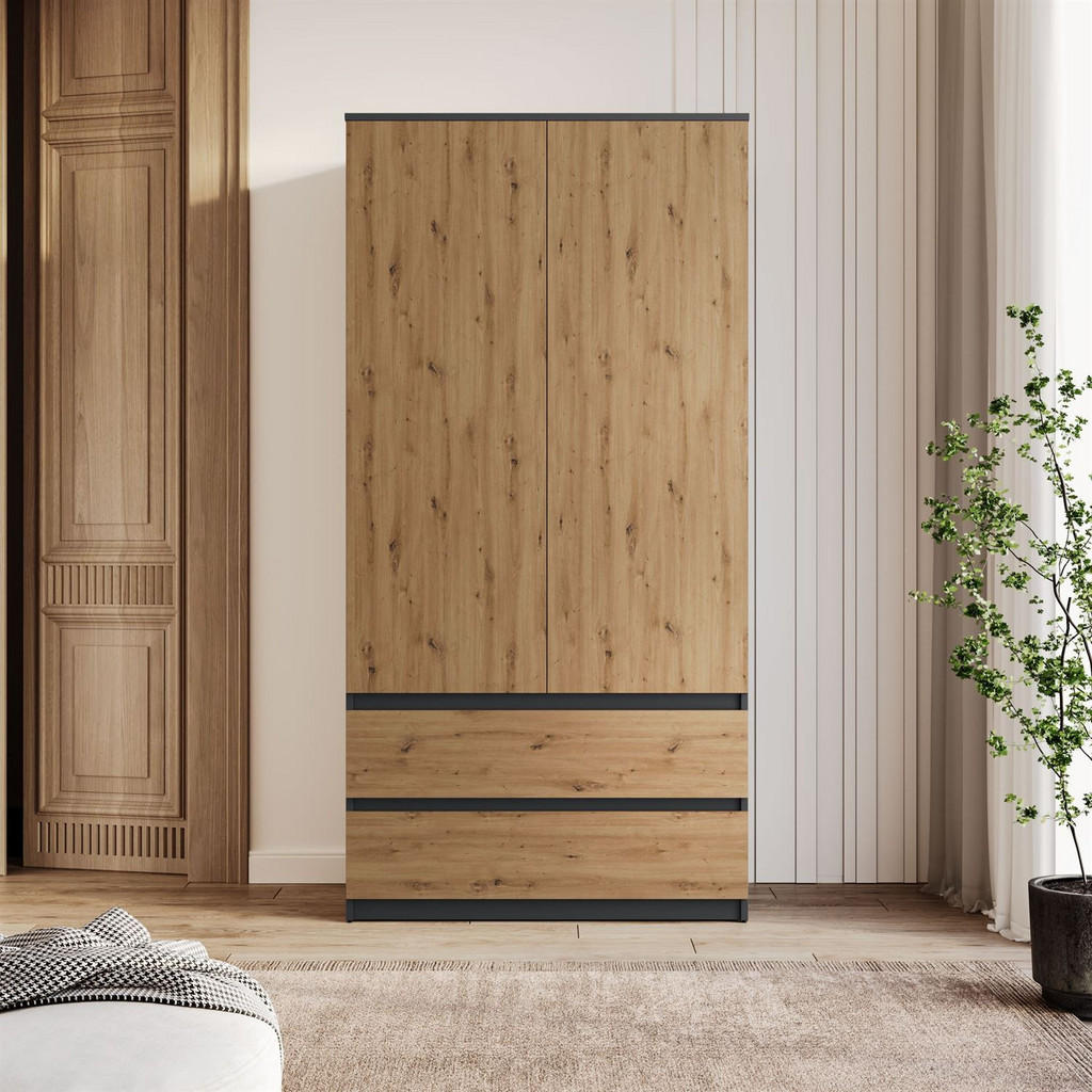 Thumbnail - Lookway Schrank, Eiche Artisan, Holzwerkstoff, 90x180x50 cm, Schlafzimmer, Kleiderschränke