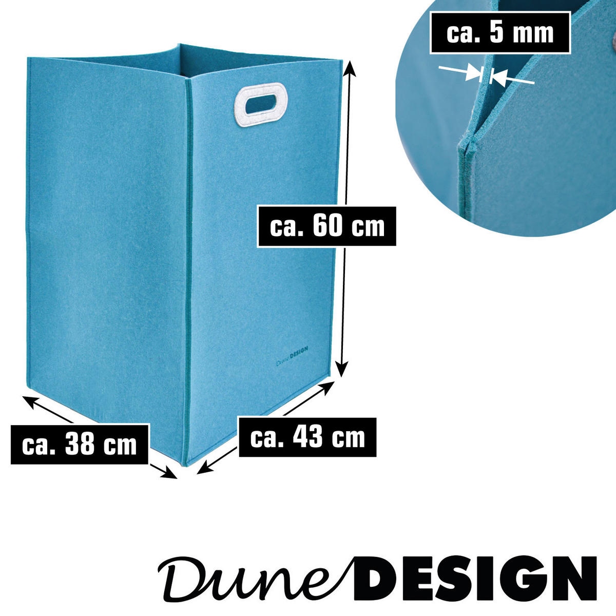 WÄSCHEKORB 100 Liter 43x38x60 cm Petrolfarben - Blau, Kunststoff (38/60/43cm) - Dunedesign