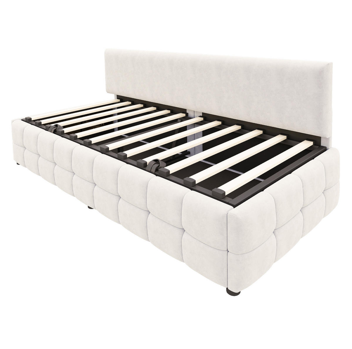 POLSTERBETT Schlafsofa 90/200 cm aus Samt mit hydraulischem Stauraum Beige - Beige, Textil (90/200cm) - Modenvie