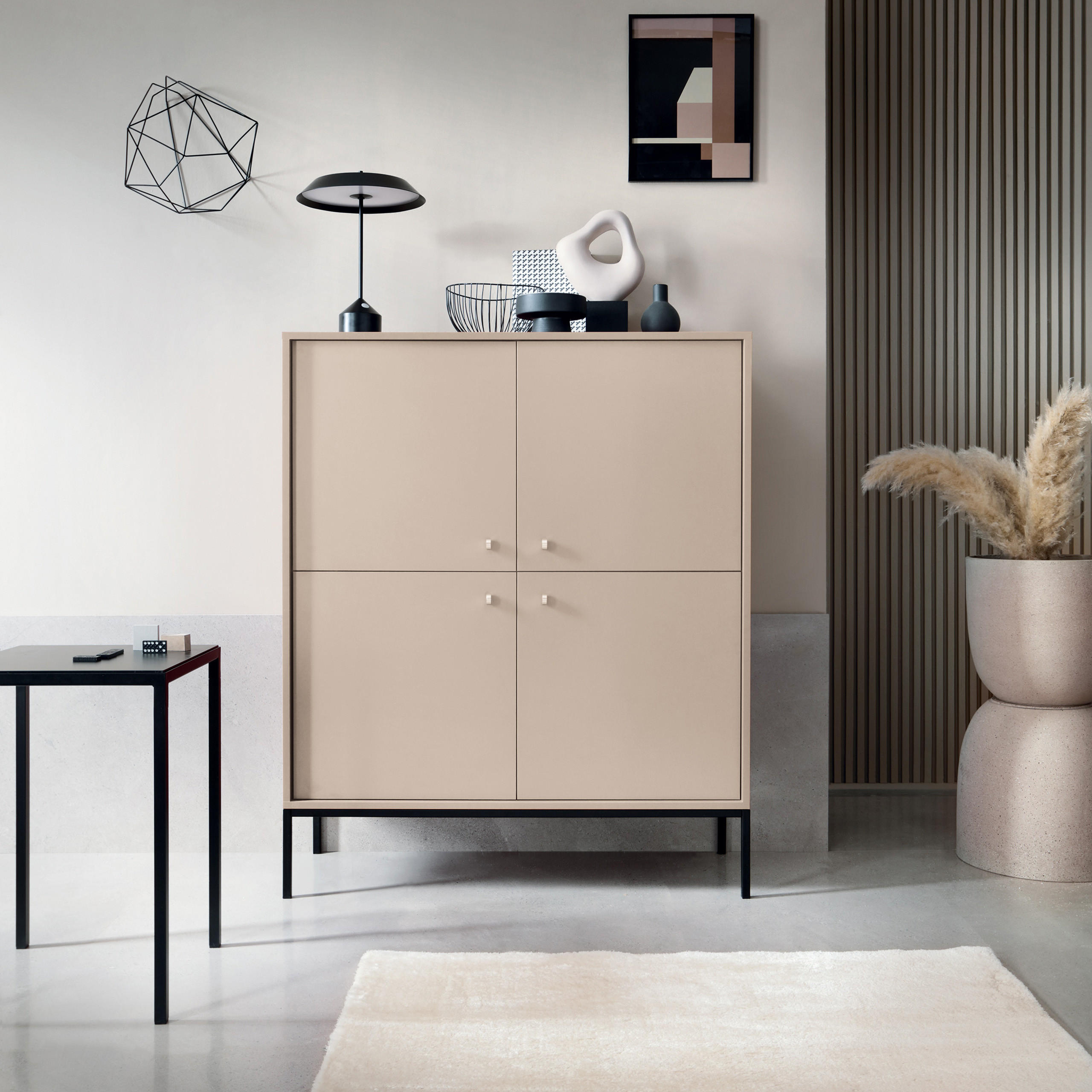 HIGHBOARD MONDO 104/125/39 cm mit 4 Türen Beige - Beige, Holzwerkstoff (104/125/39cm) - MASSENO