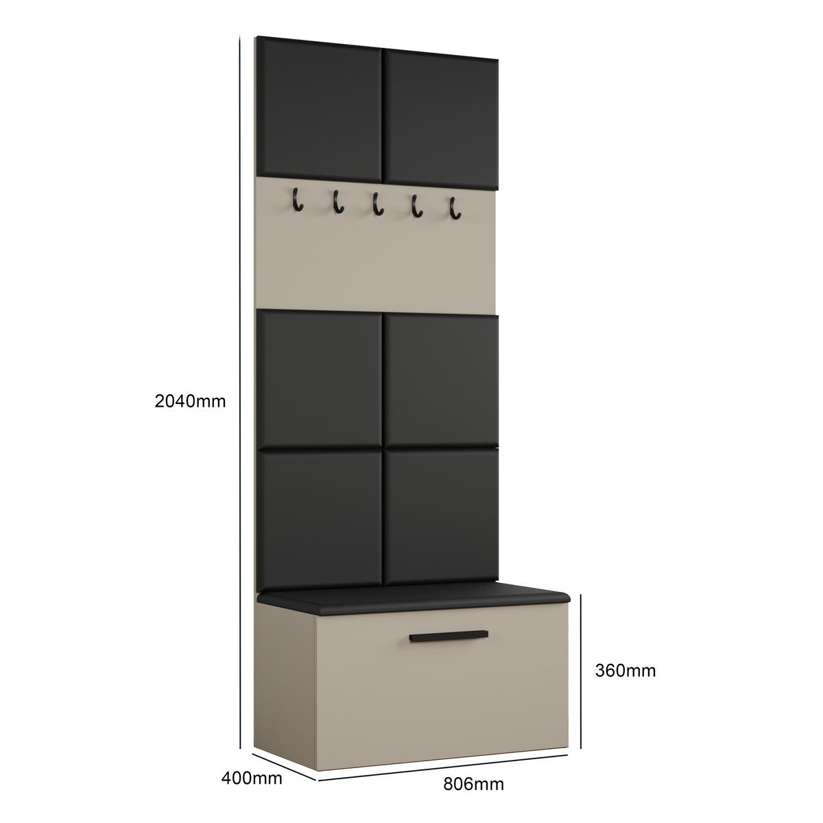 GARDEROBENSCHRANK MODULO 80,6/204/40 cm Modern Garderobe-Set Kaschmir - Kaschmir/Schwarz, Holzwerkstoff (80.6/204/40cm) - MASSENO