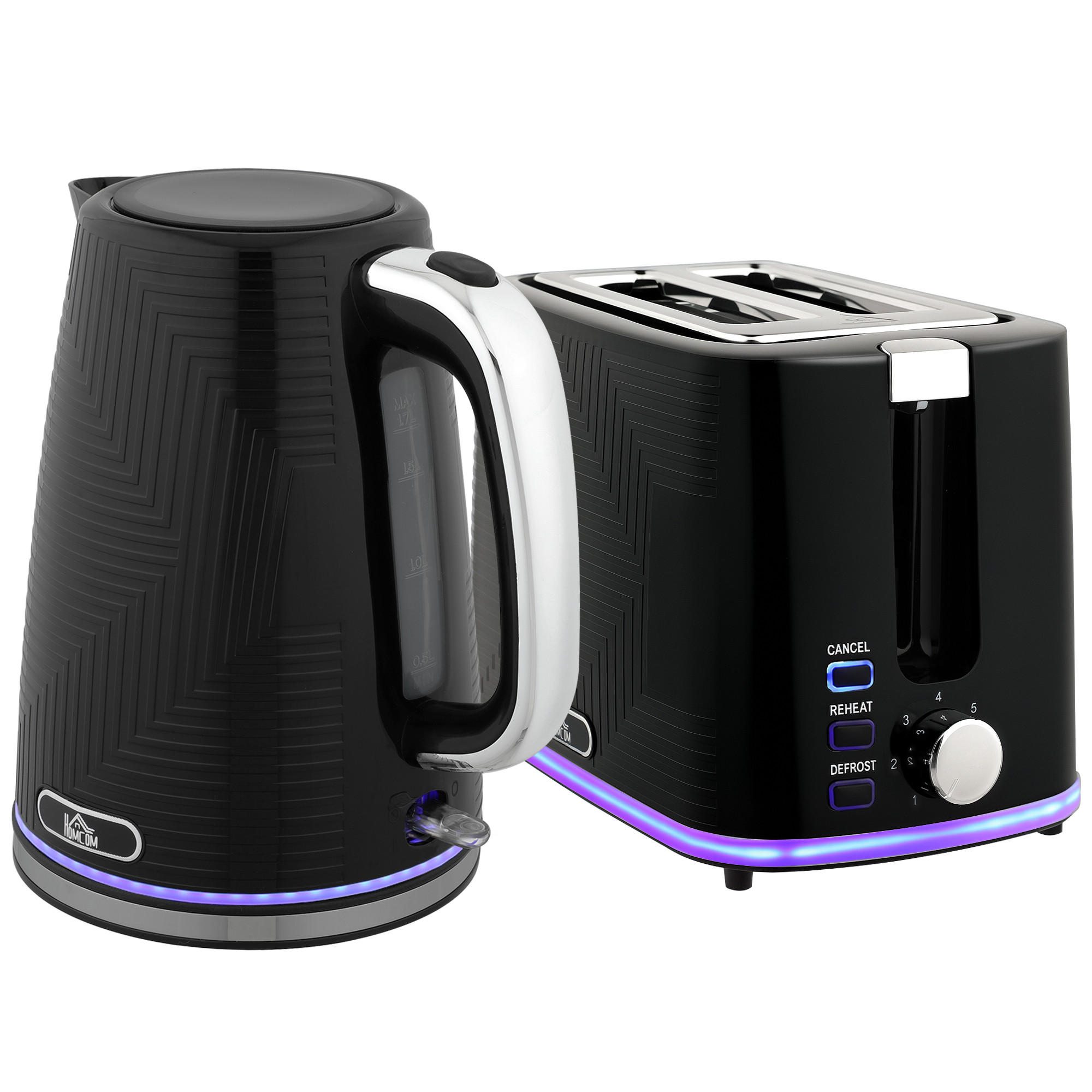 WASSERKOCHER-TOASTER-SET 2er Set Stahl Kunststoff Schwarz - Schwarz, Metall (16.7/23.2/22.2cm) - HOMCOM