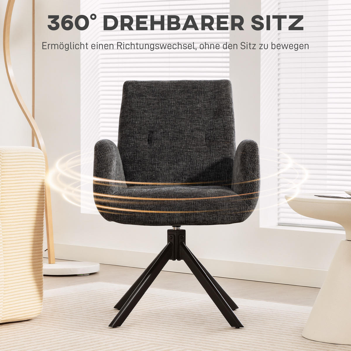 SESSEL Drehbar Loungesessel mit Armlehne Wolle-Leinenoptik Schwarz - Schwarz, Textil/Metall (61/88/60cm) - HOMCOM