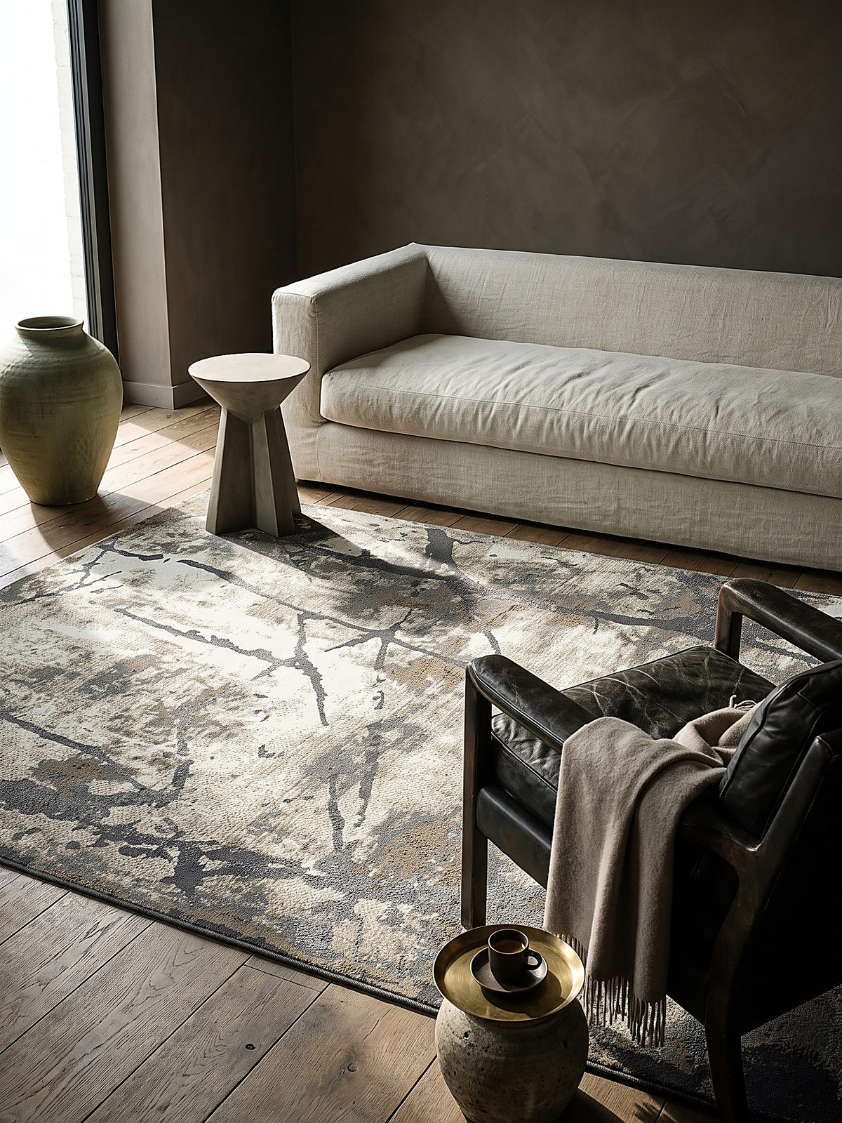 TEPPICH Kurzflor OGLIO Abstrakt Polypropylen-Polyester Natur 160 x 230 cm - Beige, Textil (160/230cm) - KADIMA DESIGN