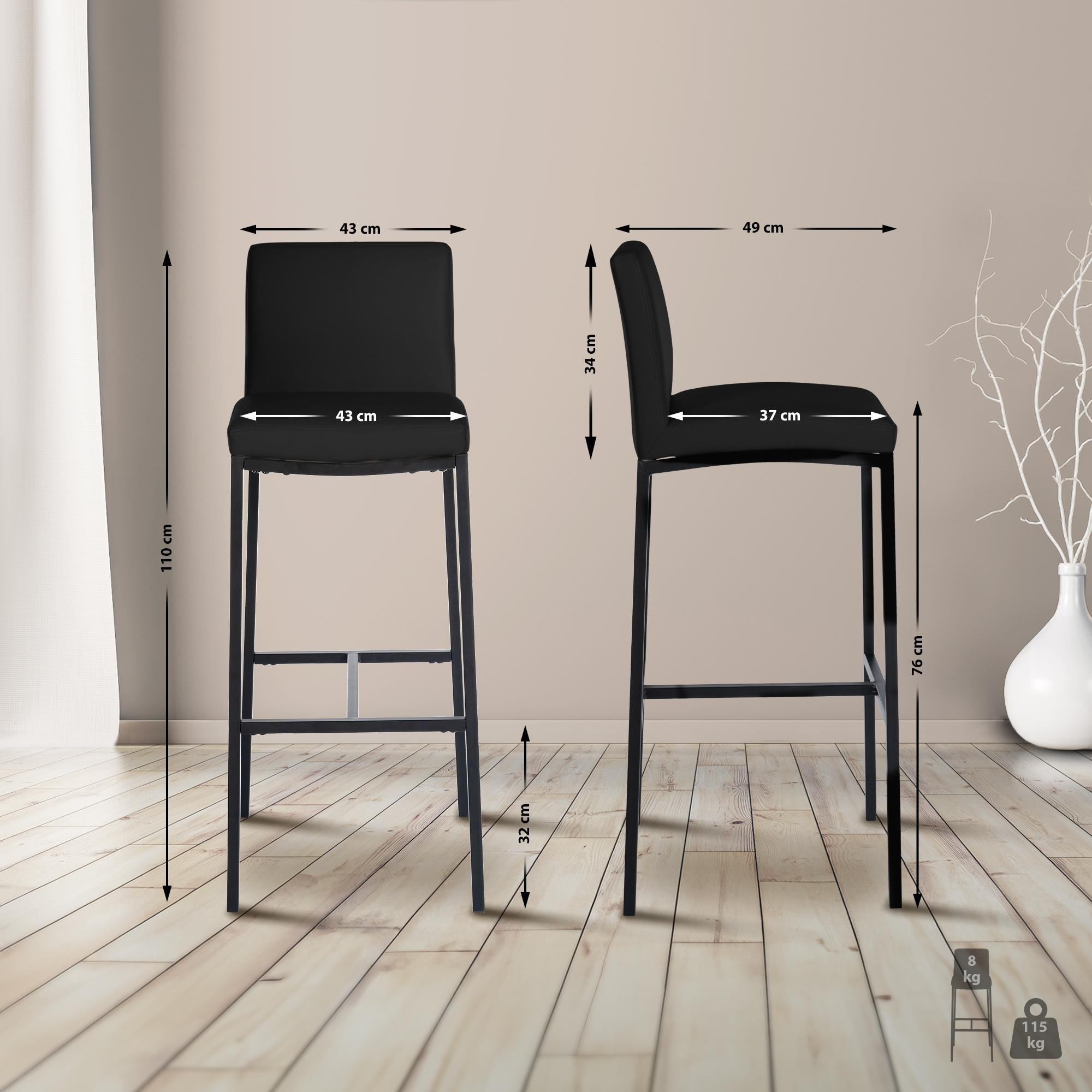 BARHOCKER Lederlook Schwarz - Schwarz, Textil/Metall (43/109/47cm) - CLP