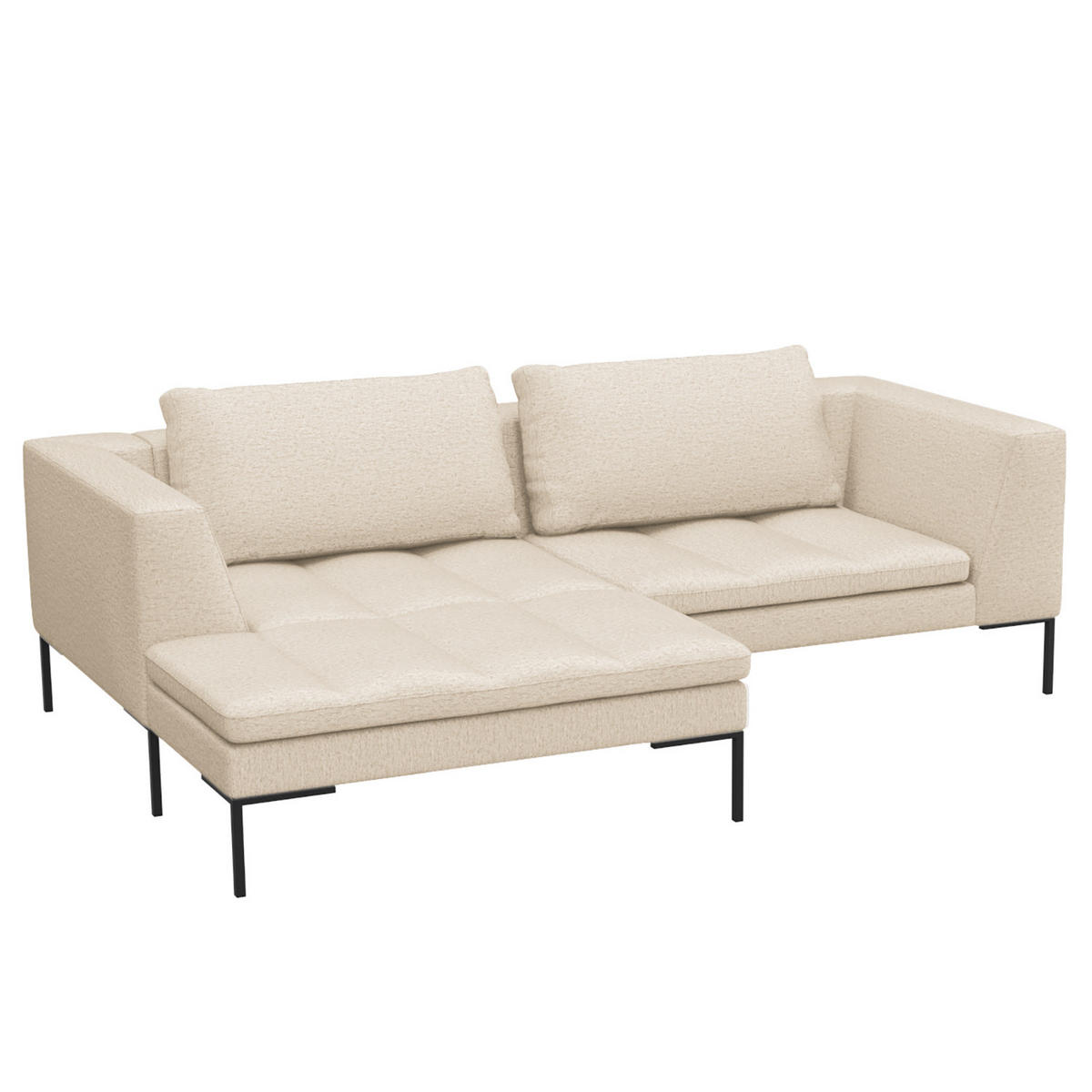 ECKSOFA mit breitem Ottomane - Webstoff - Beige/Schwarz, Textil/Metall (244/170cm) - home24
