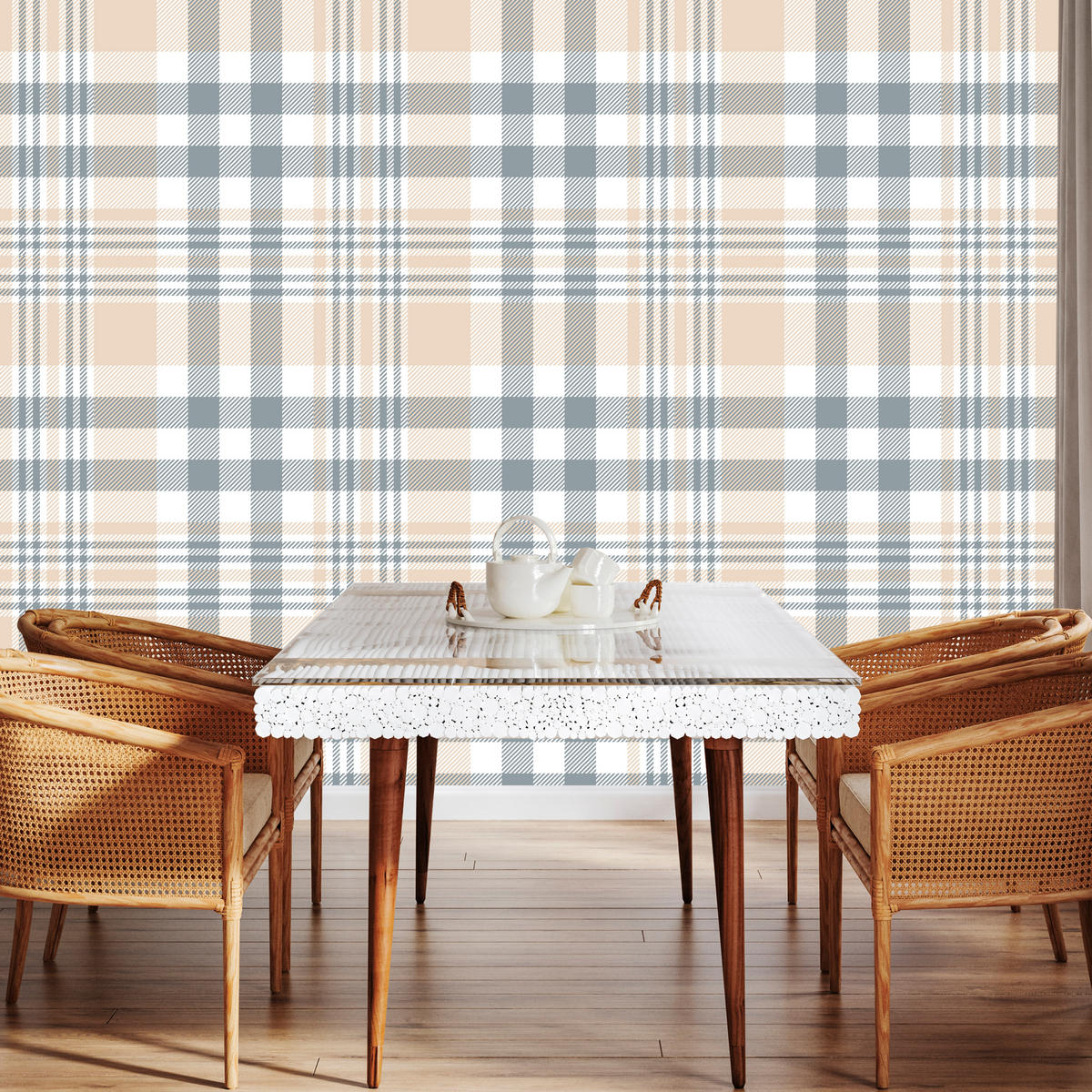 VLIESTAPETE Klassisches Karomuster – Beige, Grau, Weiß – 50x1000 cm - Beige/Weiß, Papier (50/1000cm) - Muralo