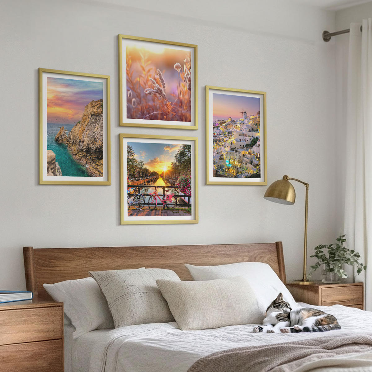 BILDER SET 4er Set - 50x50 cm & 40x60 cm Goldrahmen - Sonnenuntergänge am Meer - Goldfarben, Kunststoff (50/50cm) - TULUP