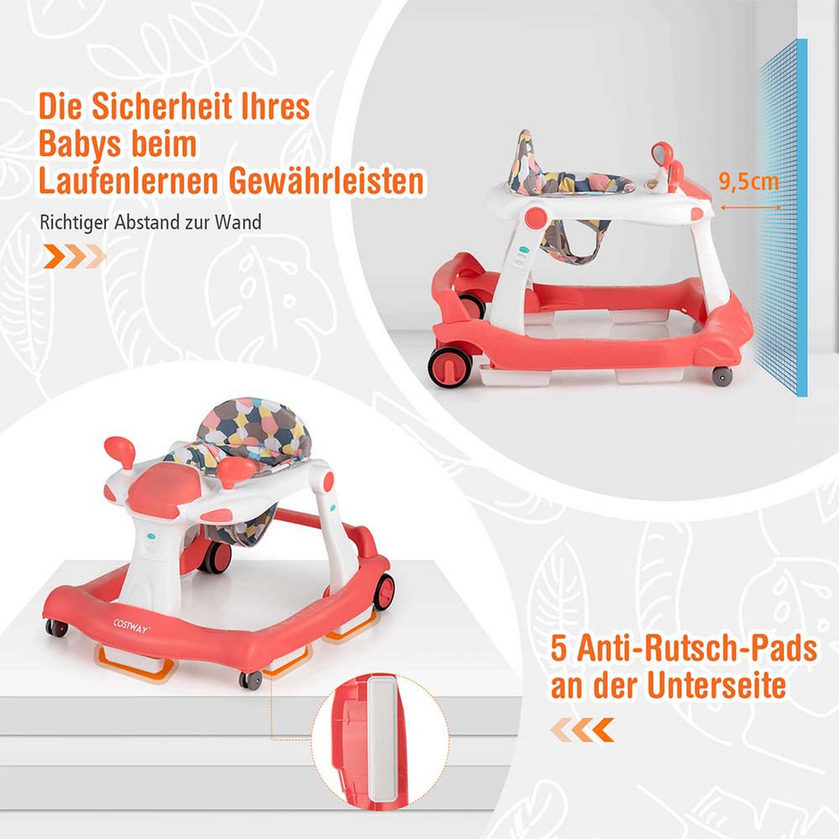 LAUFLERNHILFE Kappbar Orange - Orange, Kunststoff (60/55/73cm) - COSTWAY