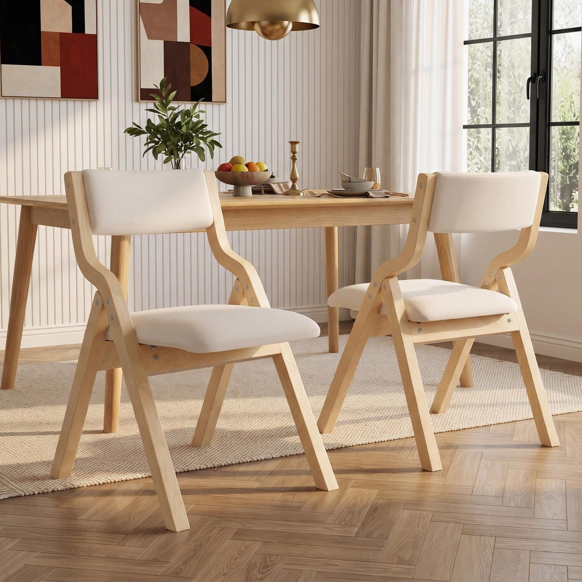 ESSZIMMERSTÜHLE 2er-Set Klappbar Massivholz Leinen Beige - Beige, Holz (55/81/49cm) - FLIEKS
