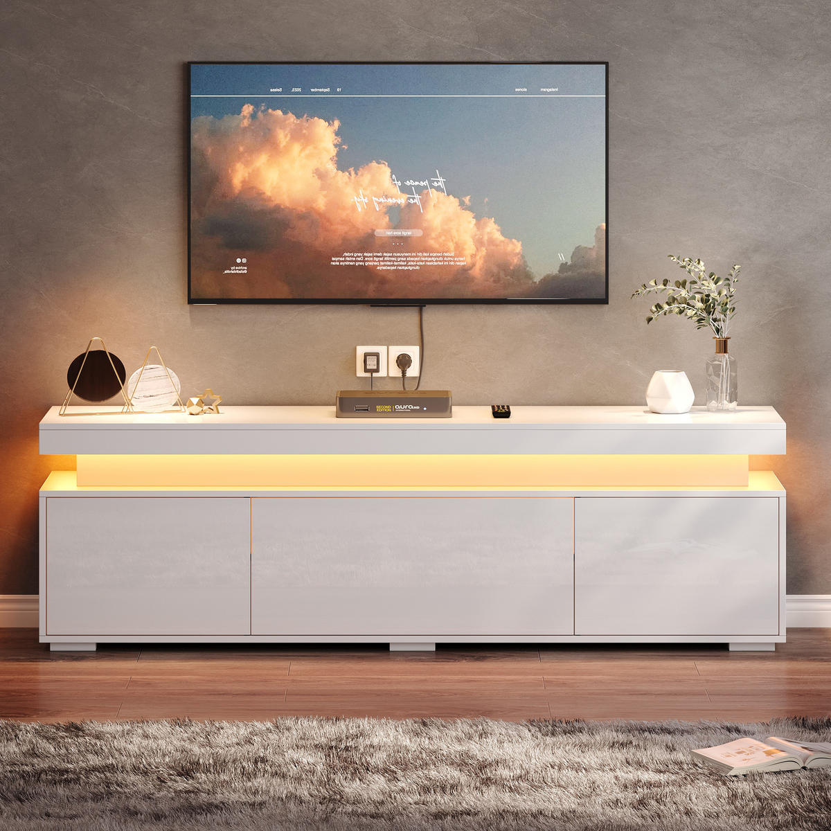 TV-LOWBOARD 150x35x43 cm Weiß LED 3 Türen Stauraum Spanplatte - Weiß, Holzwerkstoff (35/43/150cm) - FLIEKS