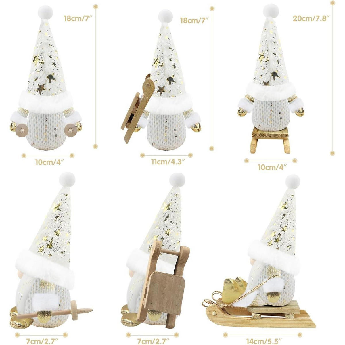 WEIHNACHTSWICHTEL Figuren 3er Set Weiß/Gold - Weiß, Textil (10.2/6.9/17.8cm)