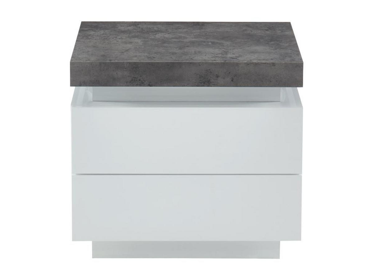 NACHTTISCH mit 2 Schubladen & LEDs - MDF lackiert - Weiß & Beton-Optik - HALO II - Grau, Holz (40/50/55cm) - Vente-Unique