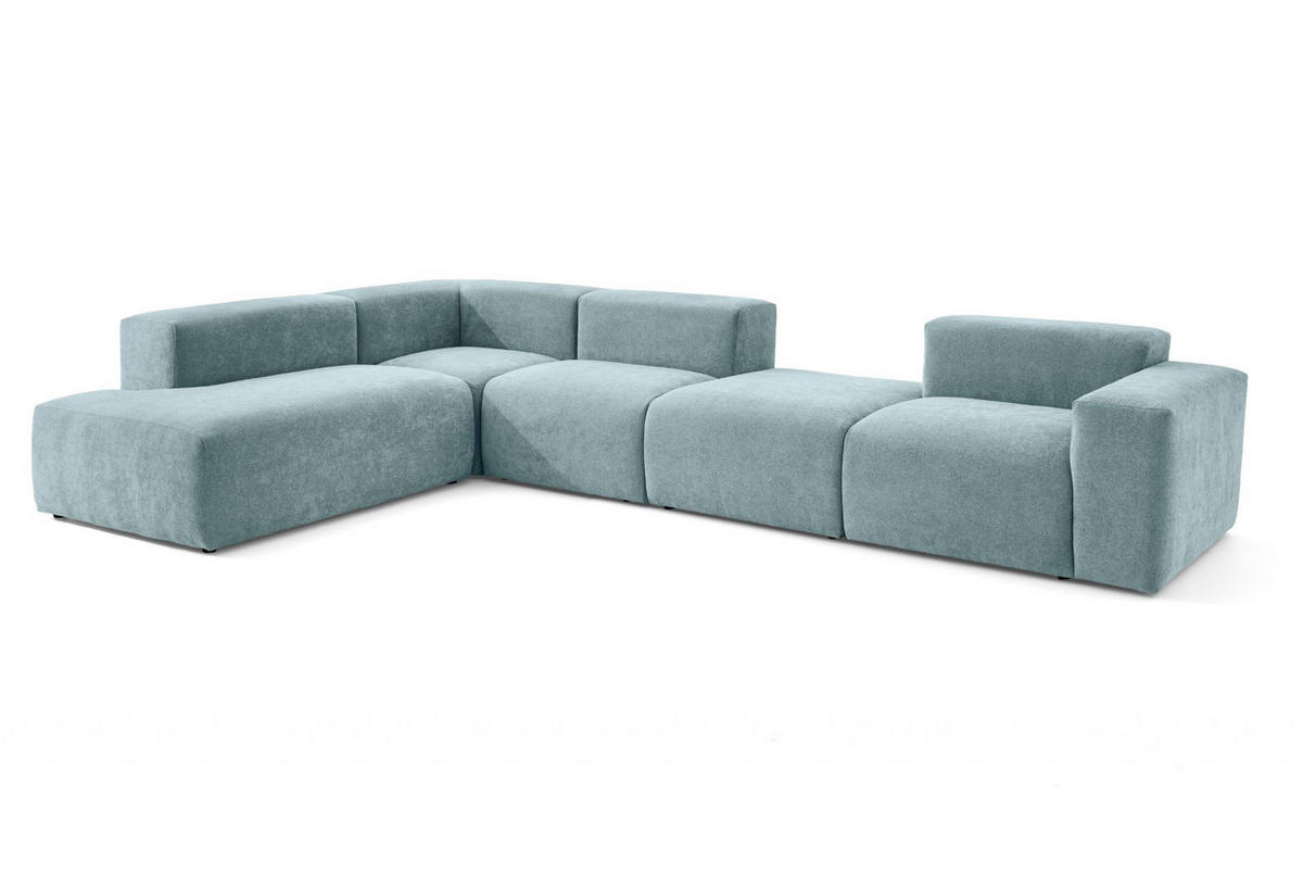 5-SITZER modulares Ecksofa HEAVEN SET 5 Links, Breite 380 cm Webstoff Blaugrau - Blaugrau/Schwarz, Holz/Kunststoff (380/245cm) - Muffo