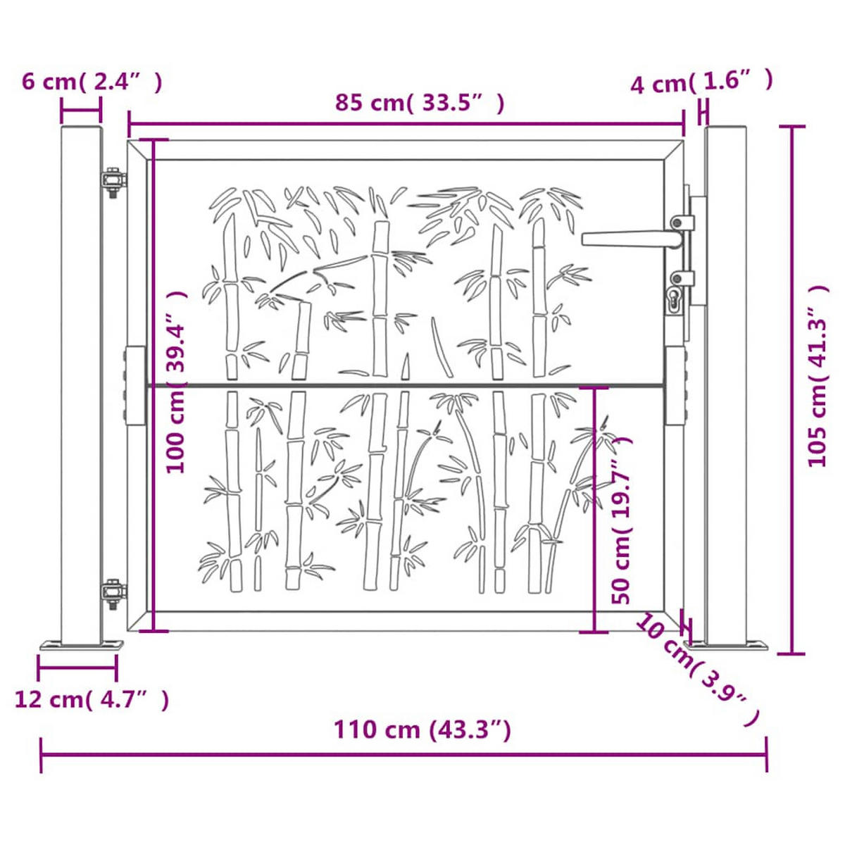 GARTENTOR Anthrazit 100/100 Cm Stahl Bambus-Design - Anthrazit, Metall (105/105cm) - vidaXL