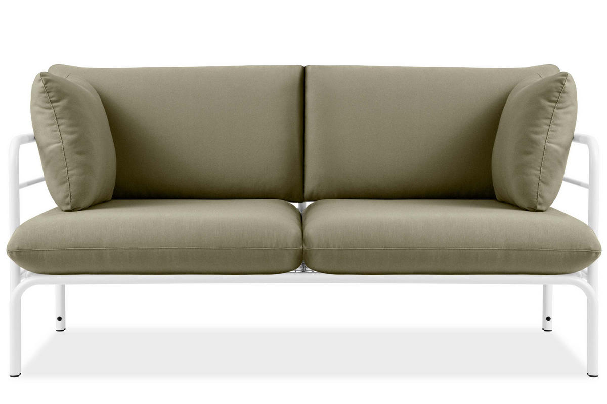 GARTENSOFA RAMBE 2-Personen mit Kissen, Weiß/Beige - Beige/Weiß, Textil/Metall (150/80/80cm) - KONSIMO®