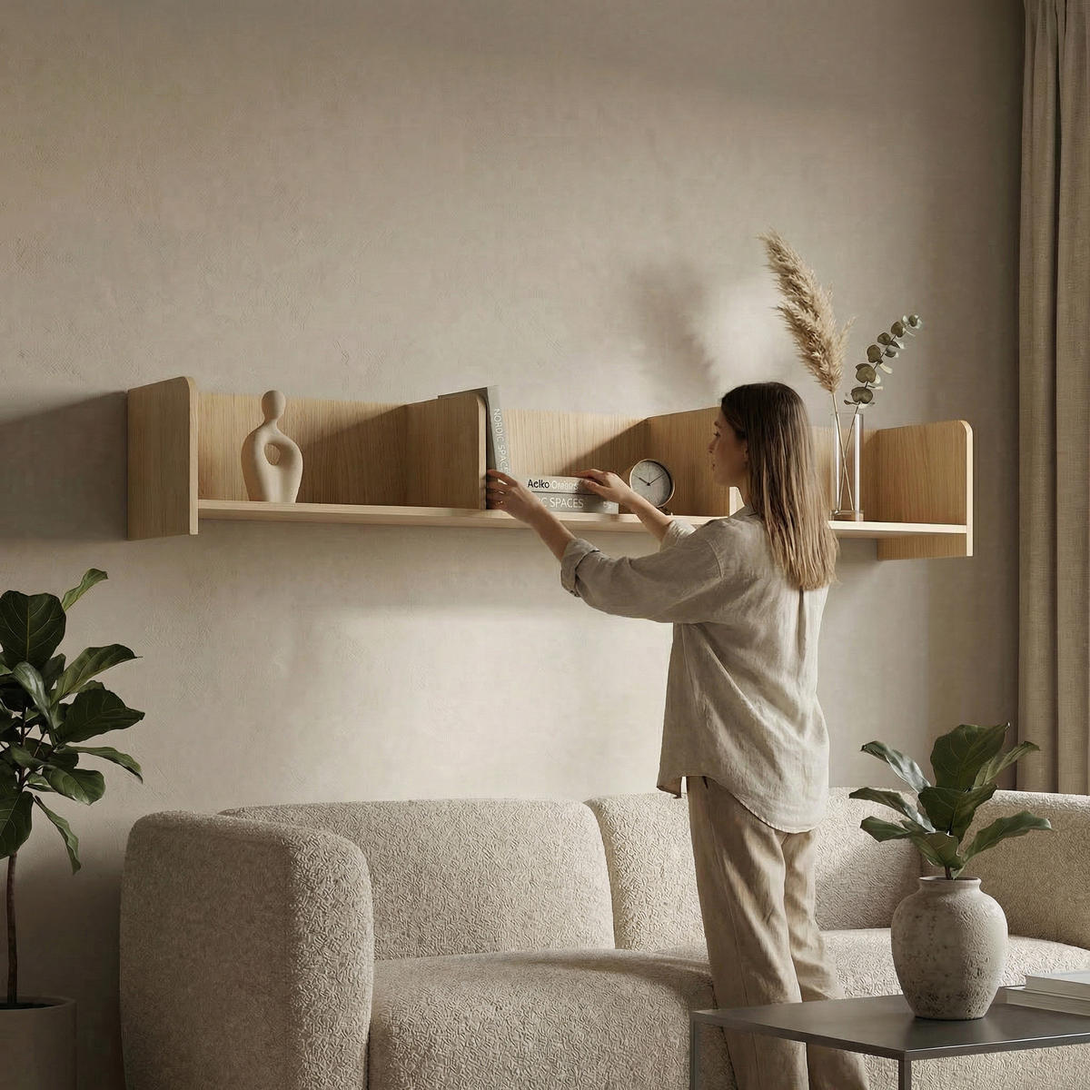 WANDREGAL Positivo mit Trennwänden, 180 cm, Mavelie-Eiche - Eichefarben, Holzwerkstoff (183/27/27cm) - Beautysofa