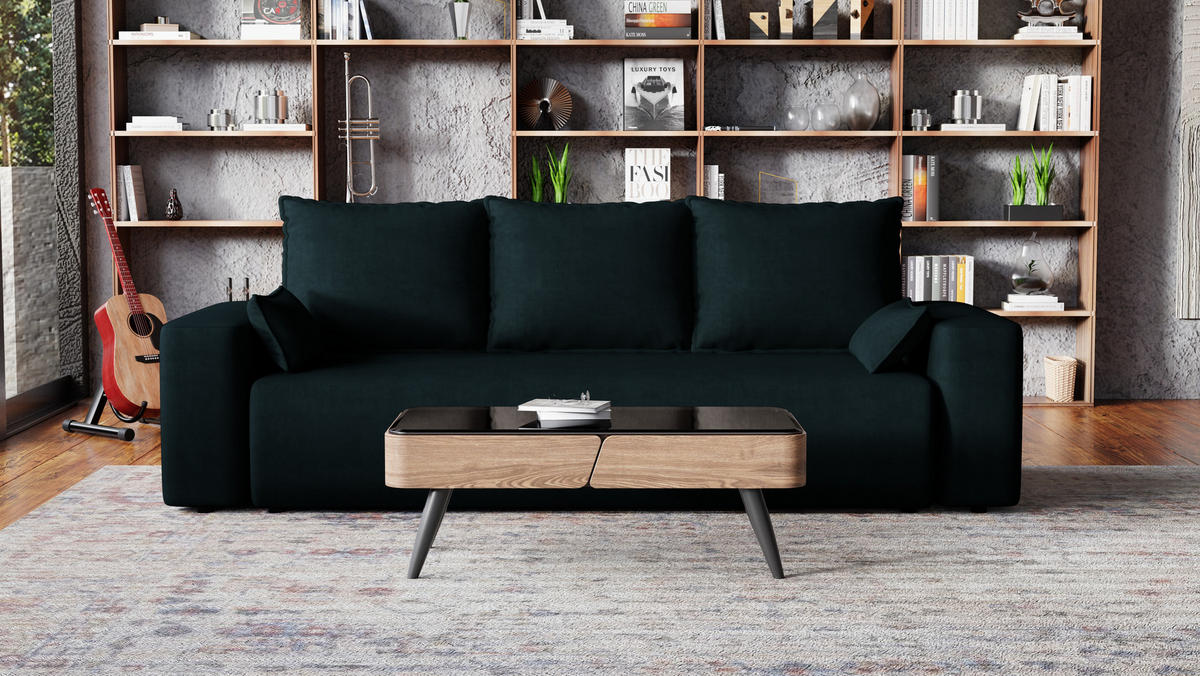 SOFA Bubi mit Bettkasten und Schlaffunktion, Velourstoff - Anthrazit, Holzwerkstoff (242/85/95cm)
