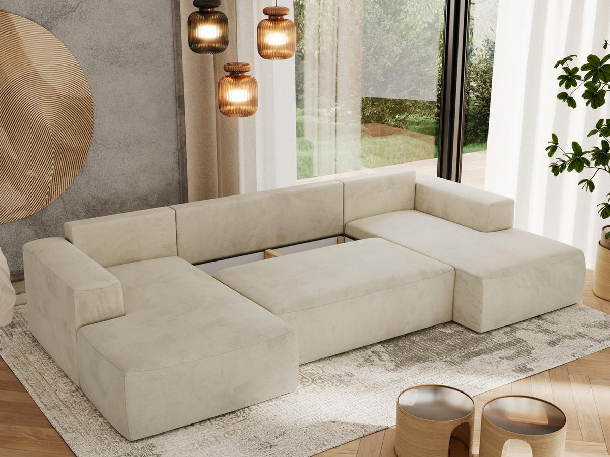 WOHNLANDSCHAFT TRENTINO U Beige Velvet - Beige, Textil (334/91/163cm) - MKS