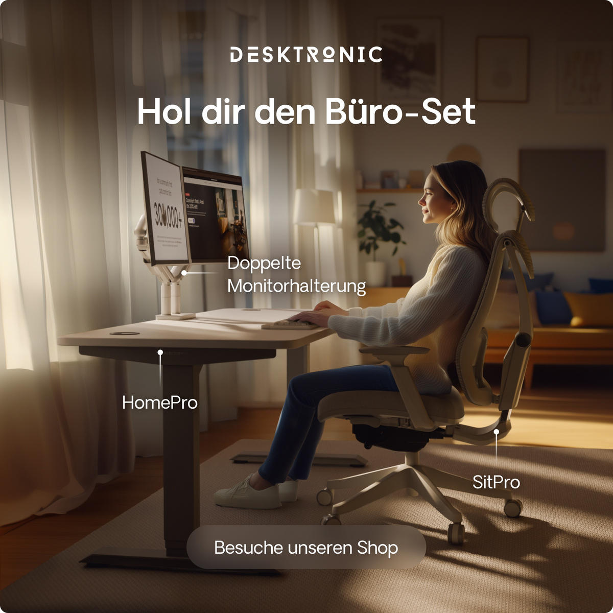 SCHREIBTISCH Elektrisch Höhenverstellbarer HomePro 200x80cm Grau/Weiß mit Memory-Funktion, Anti-Kollisions Technologie - Weiß/Grau, Holzwerkstoff (80/200/62cm) - Desktronic
